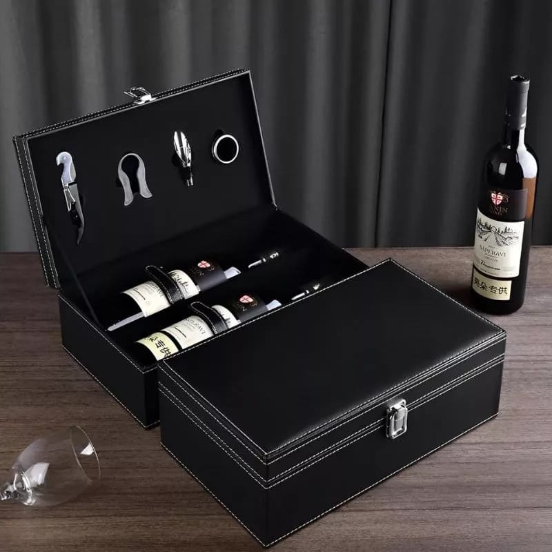 Weinzubehör-Box-Set Geschenk Lederverpackung Luxuskörbe