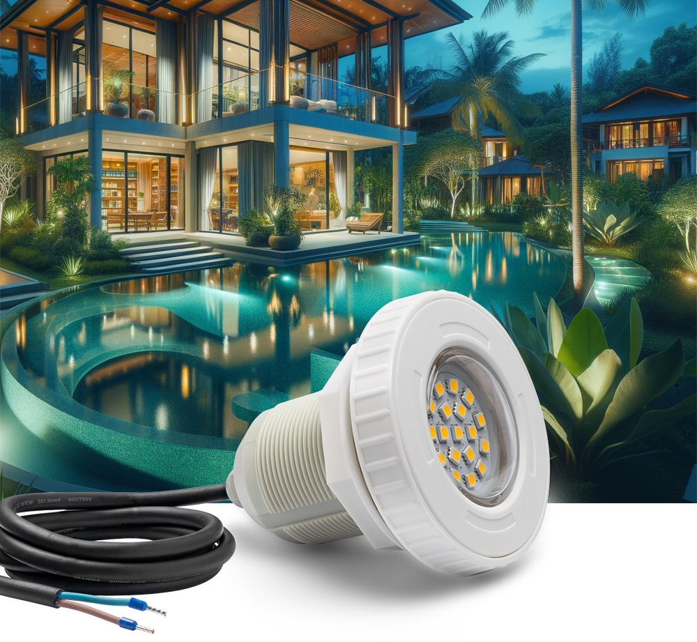 LED Lampe zur Beleuchtung eines Pools oder Teichs (Brunnen) - weiße LED 3000K warmweiß