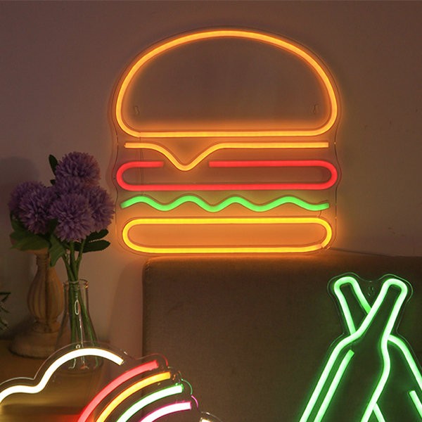 LED leuchtende Neon-Schild an der Wand - Hamburger